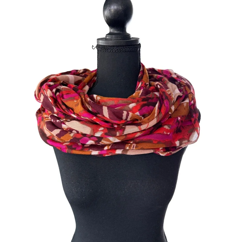 Womens Abstract Geometric Infinity Scarf Pink Orange Burgundy Lightweight Loop
